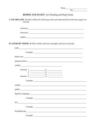 the tragedy of romeo and juliet act 1 worksheet answers