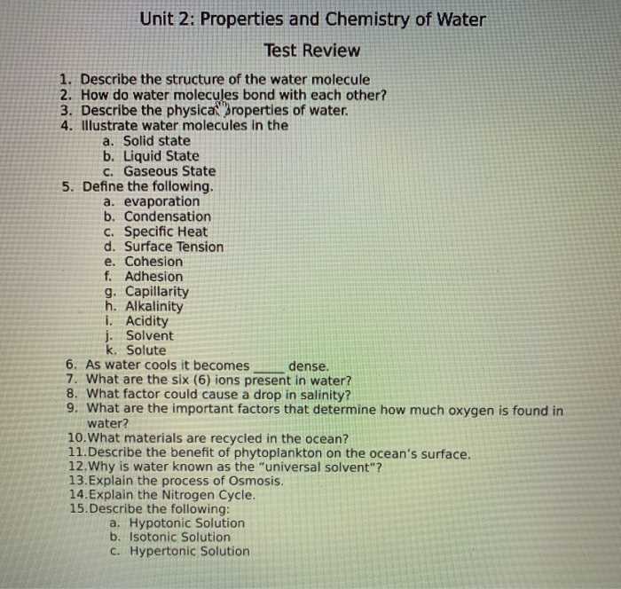 unit 2 exam review chemistry answer key