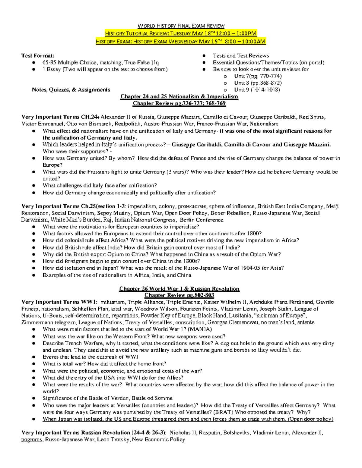 9th grade world history final exam study guide