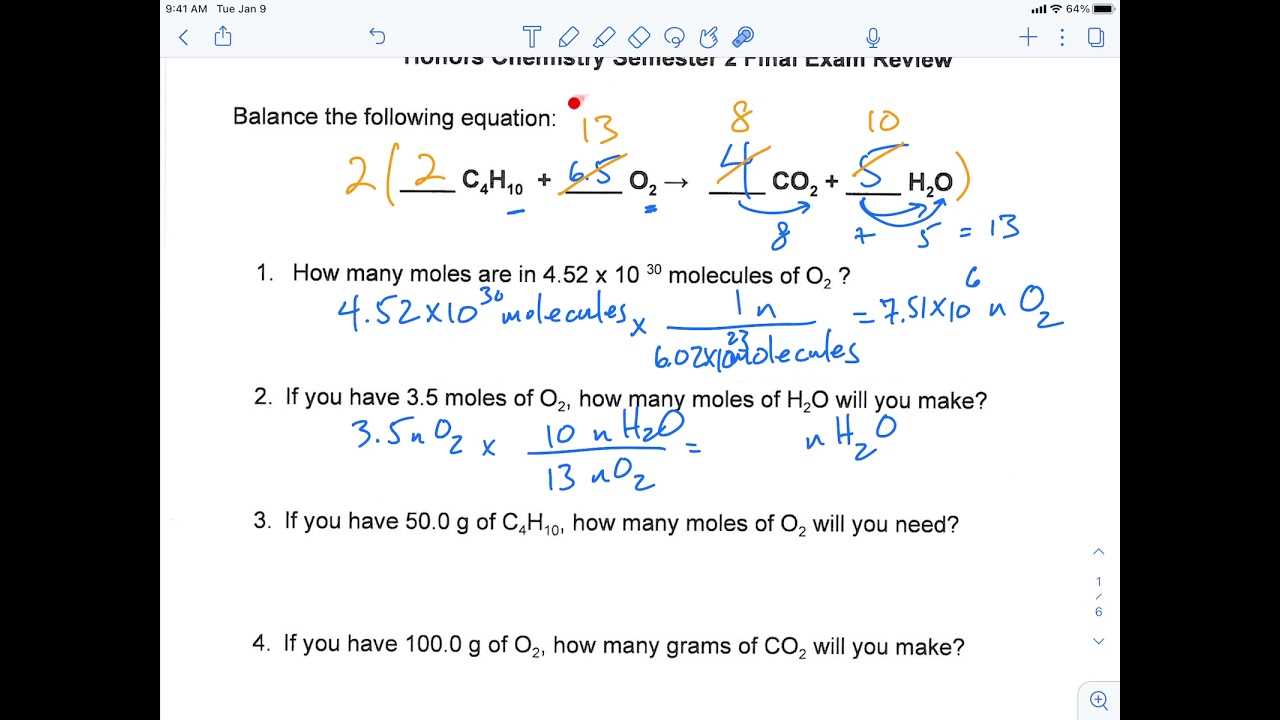 chemistry semester 2 exam answers