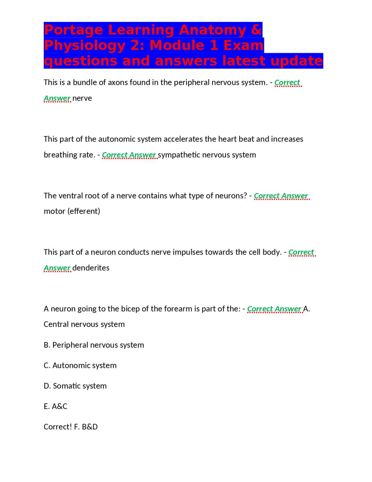 nervous system exam questions