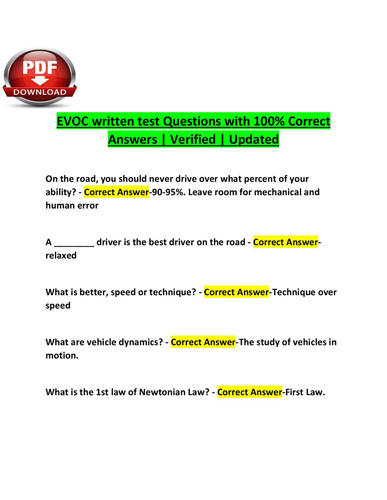 top driver final exam answers