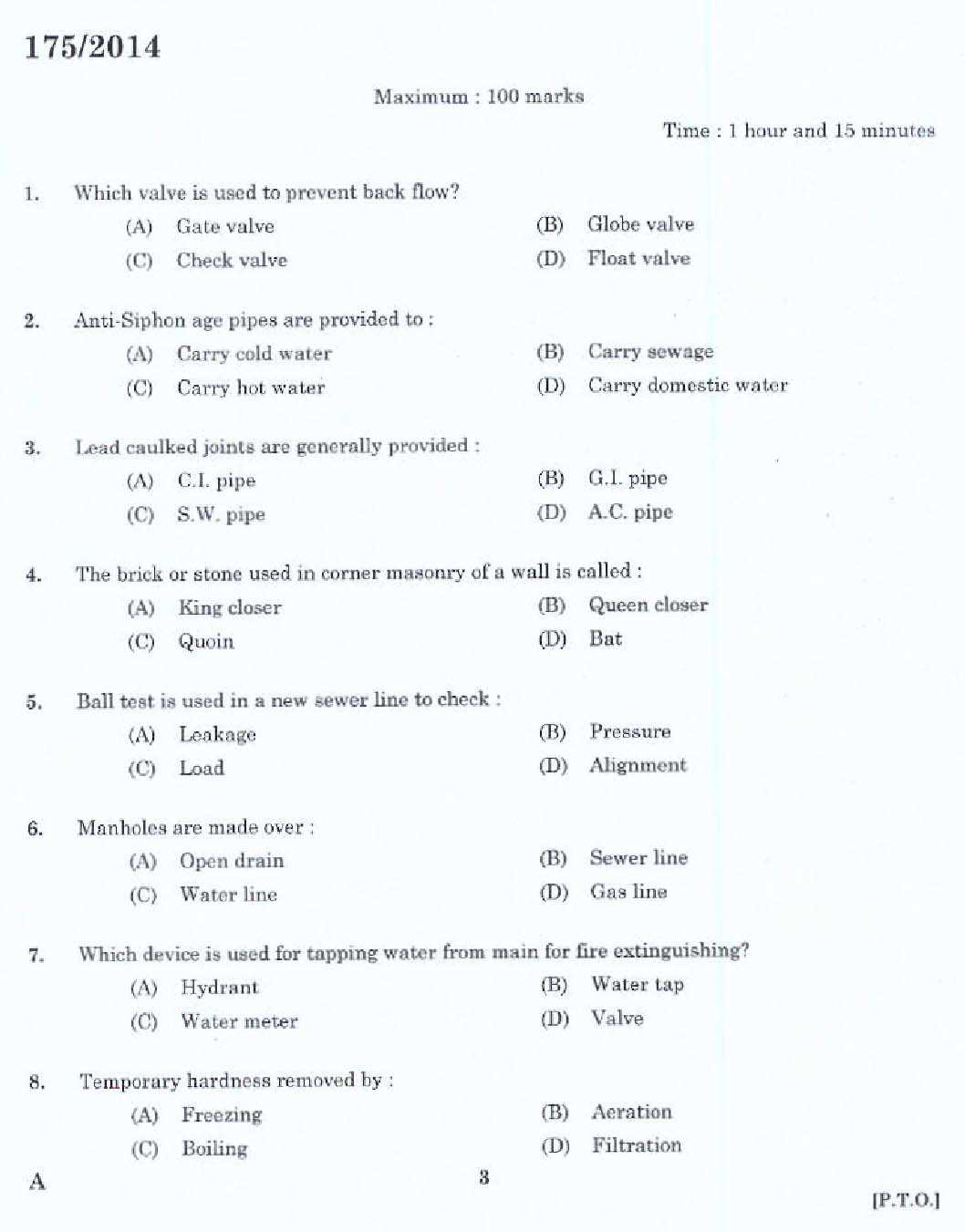 plumbing exam questions and answers