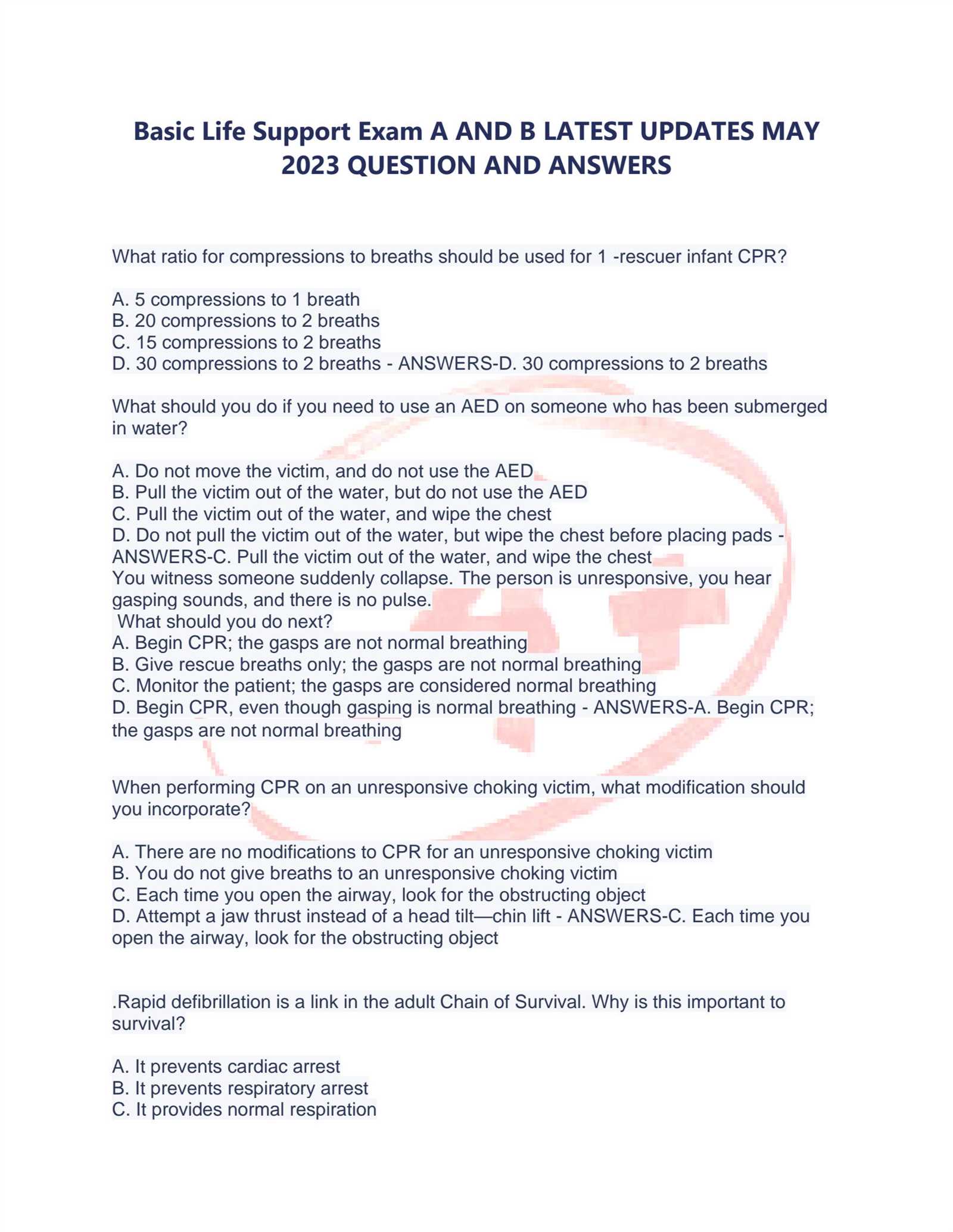 answers to basic life support exam a