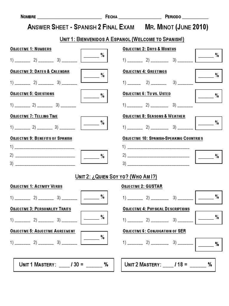 spanish 1 semester 1 final exam answer key