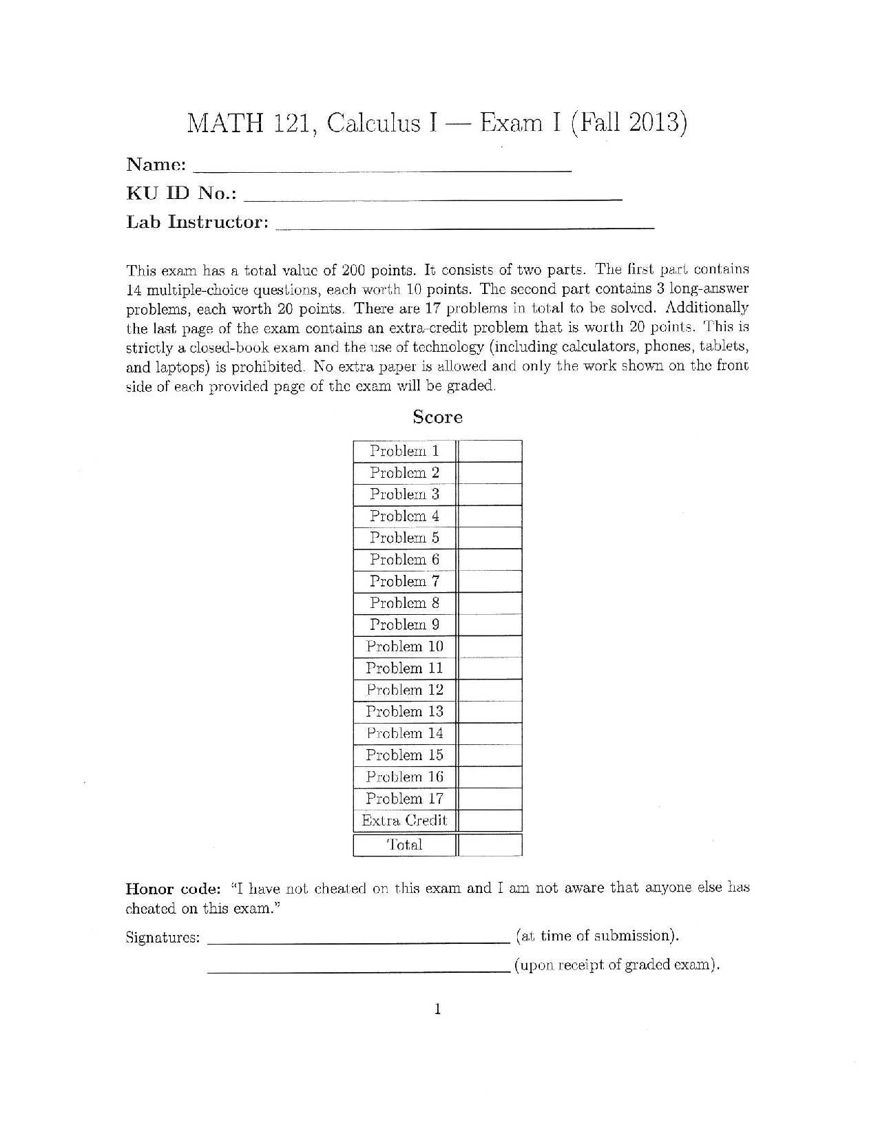 calculus 1 practice exam with answers