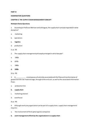 supply chain exam questions and answers