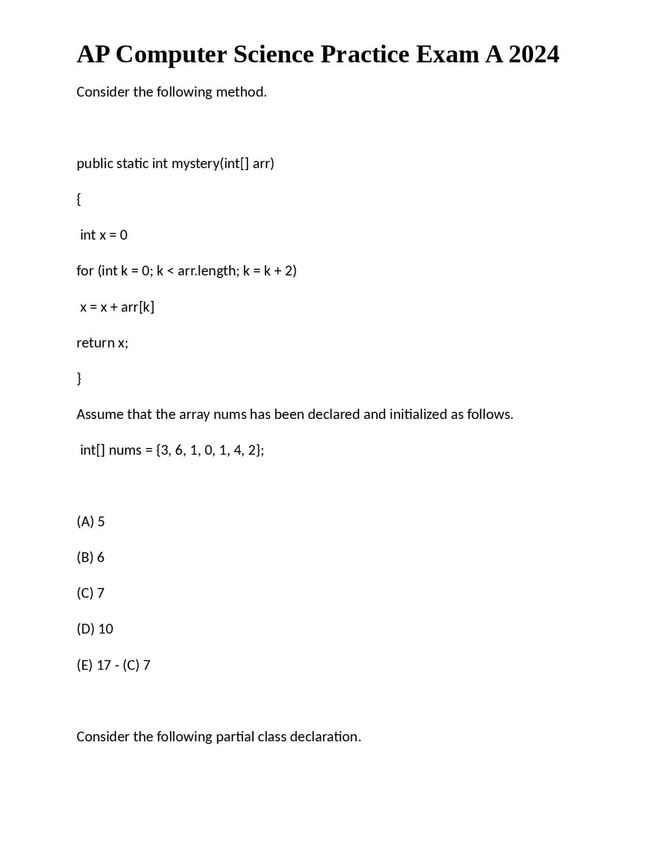 ap computer science a exam 2025 sample questions answers