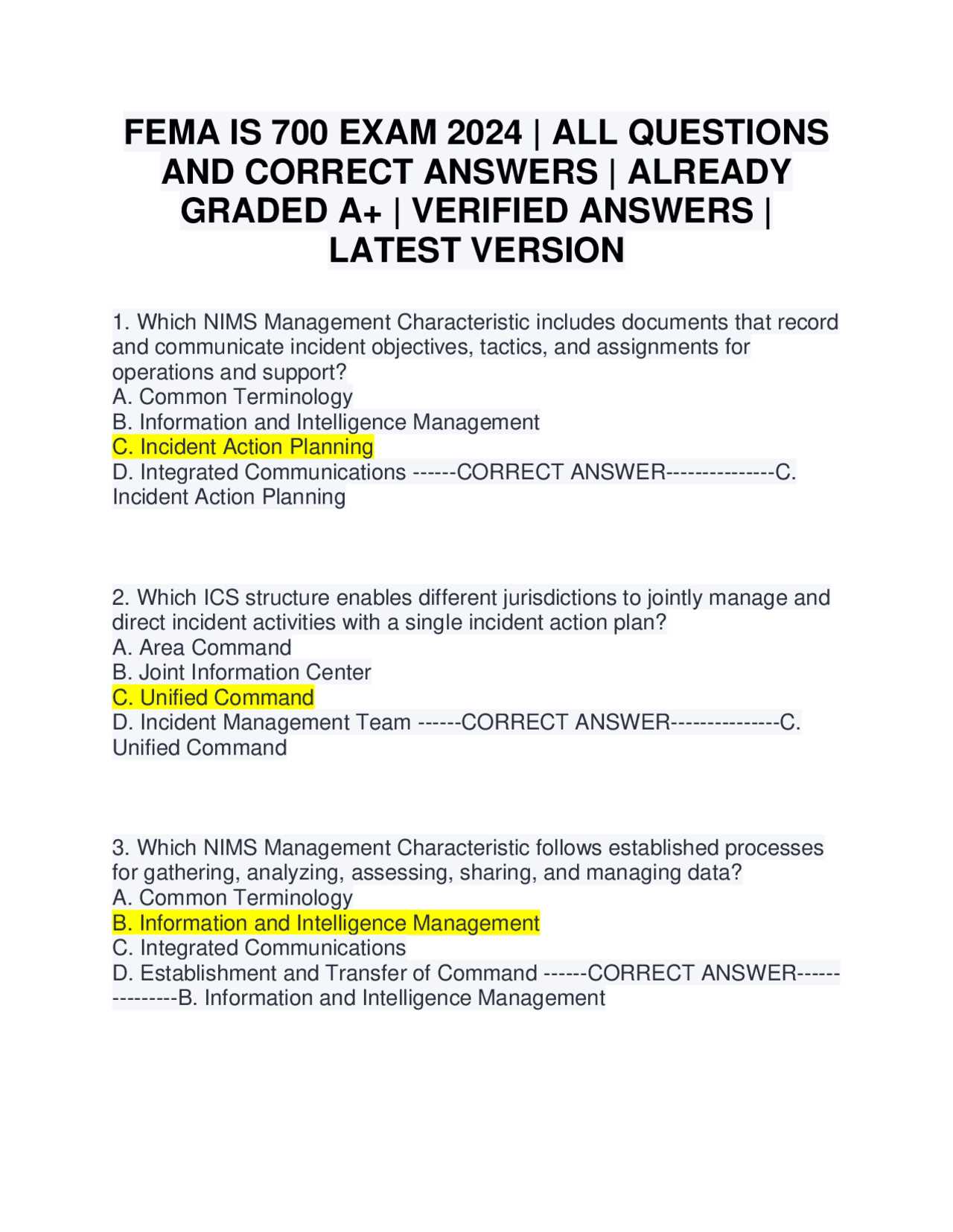 fema is 100 final exam answers