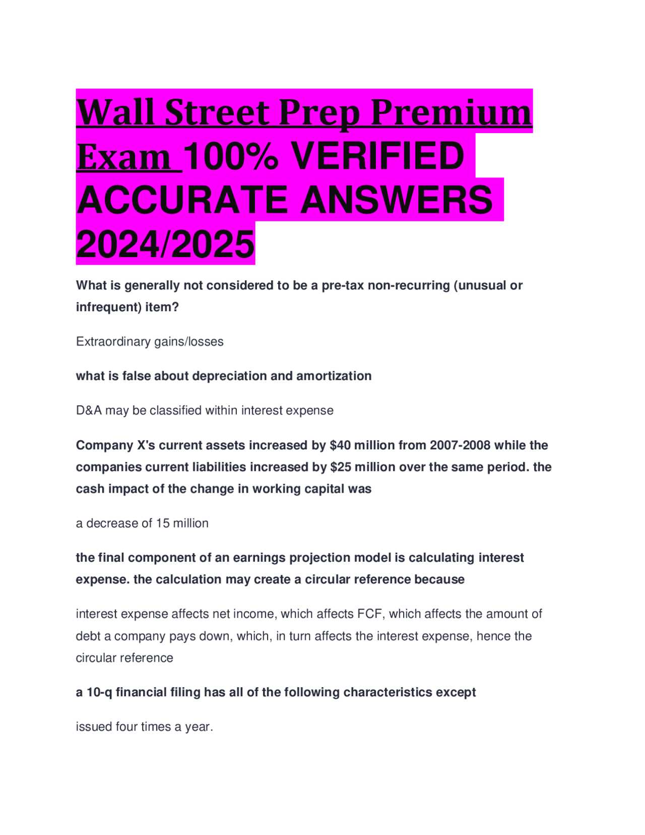 wall street prep lbo modeling exam answers