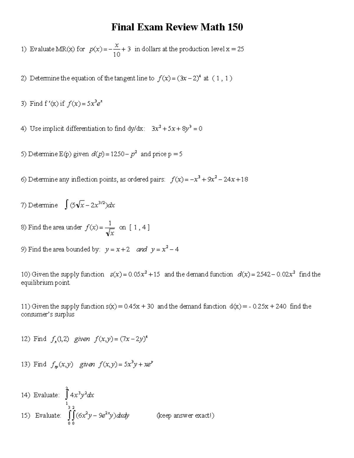 math 150 final exam review answers