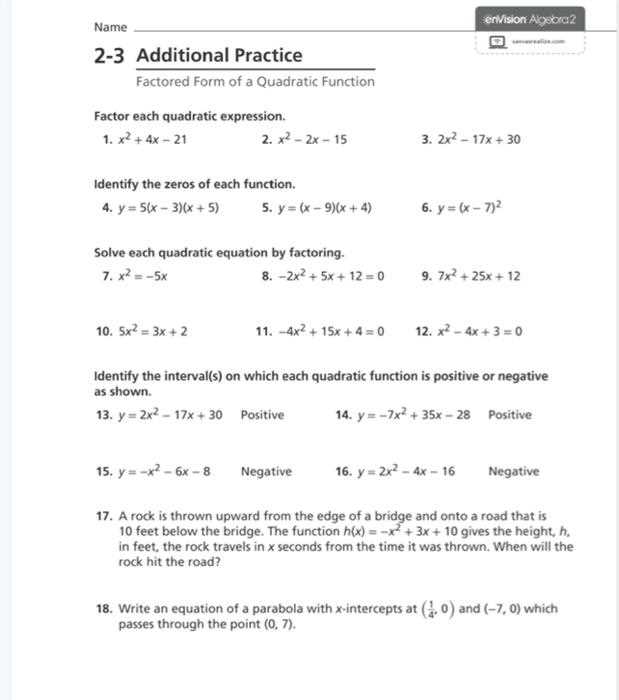 algebra 2 extra practice answers