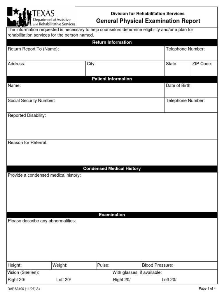 generic physical exam form