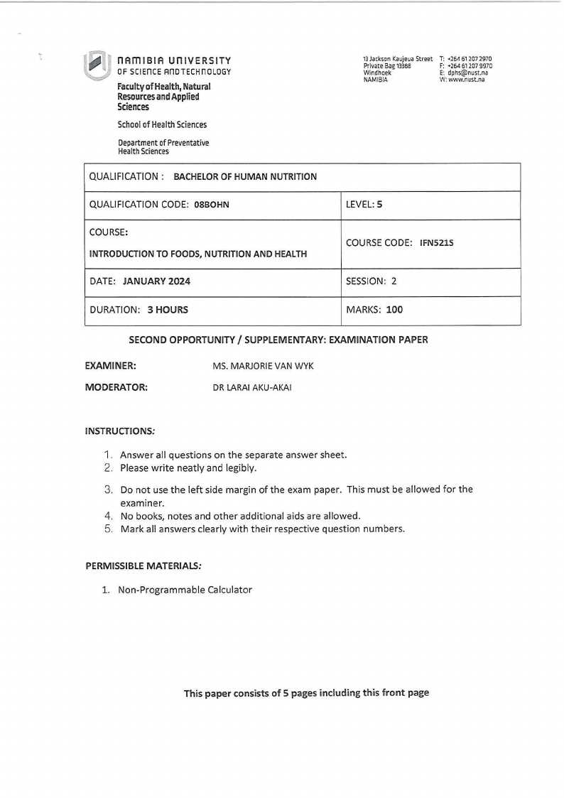 nutrition exam questions and answers