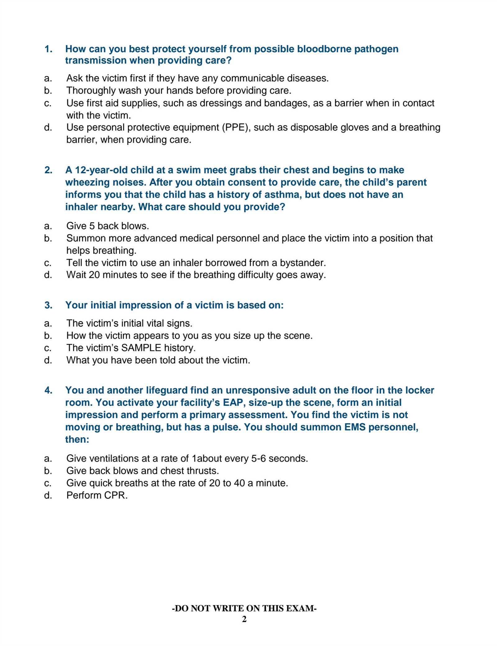 cpr aed exam a answers