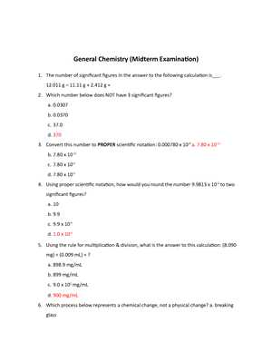 chemistry midterm review answers