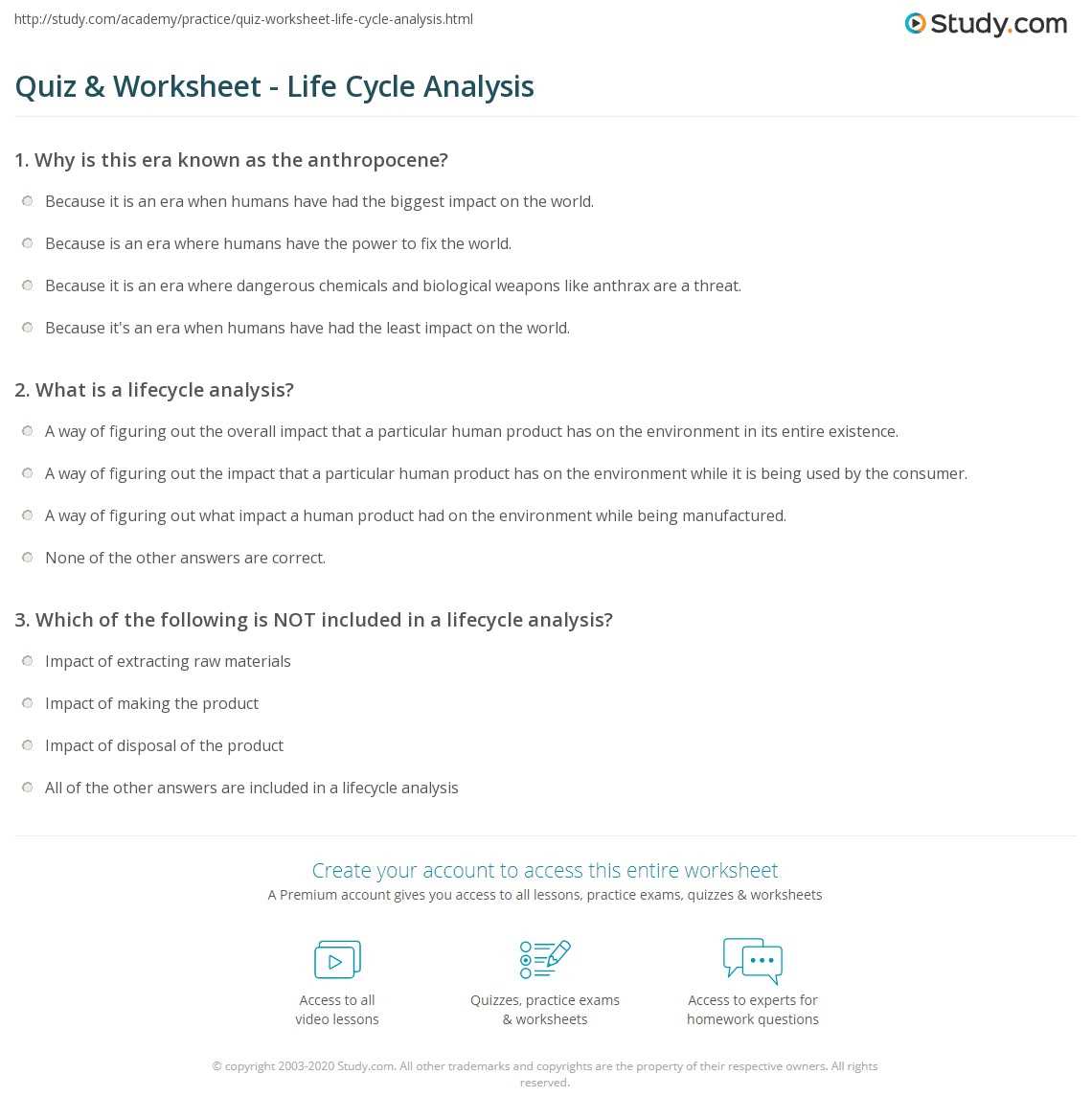 life cycle assessment exam questions and answers