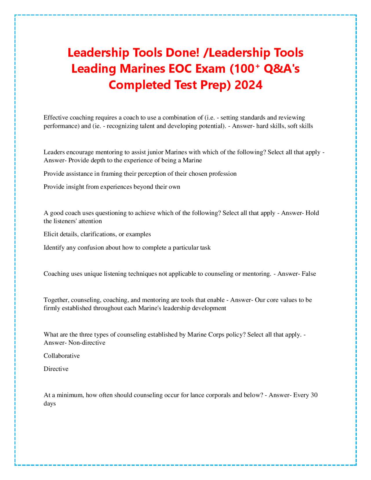 leadership tools eoc exam answers