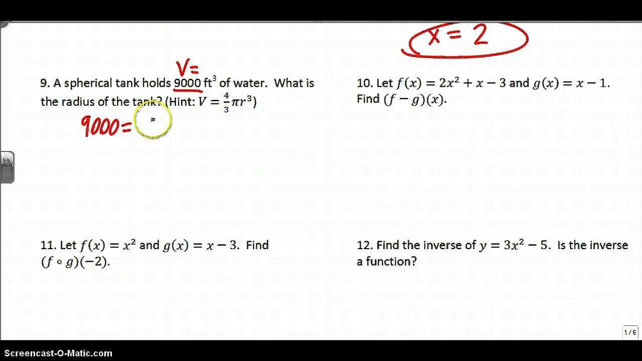 algebra 2 final exam review answers