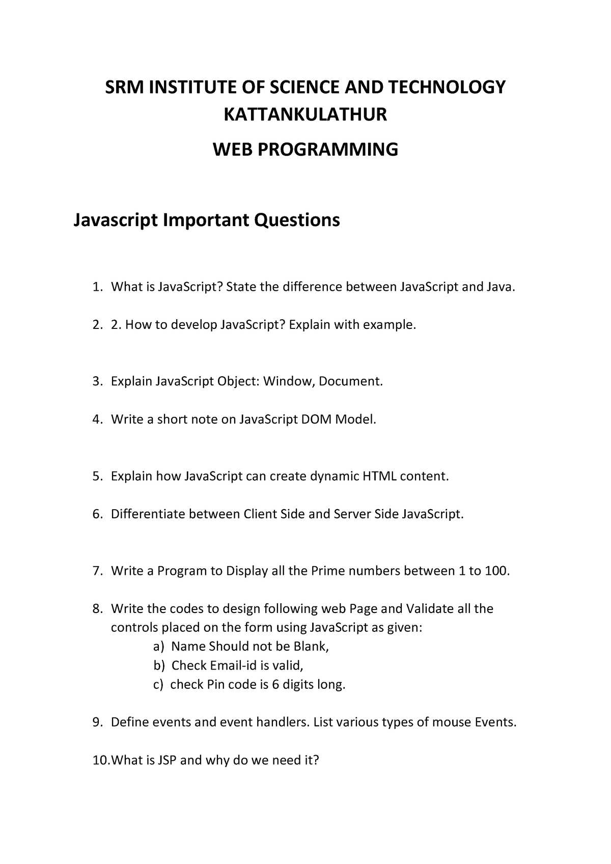 web programming exam questions and answers