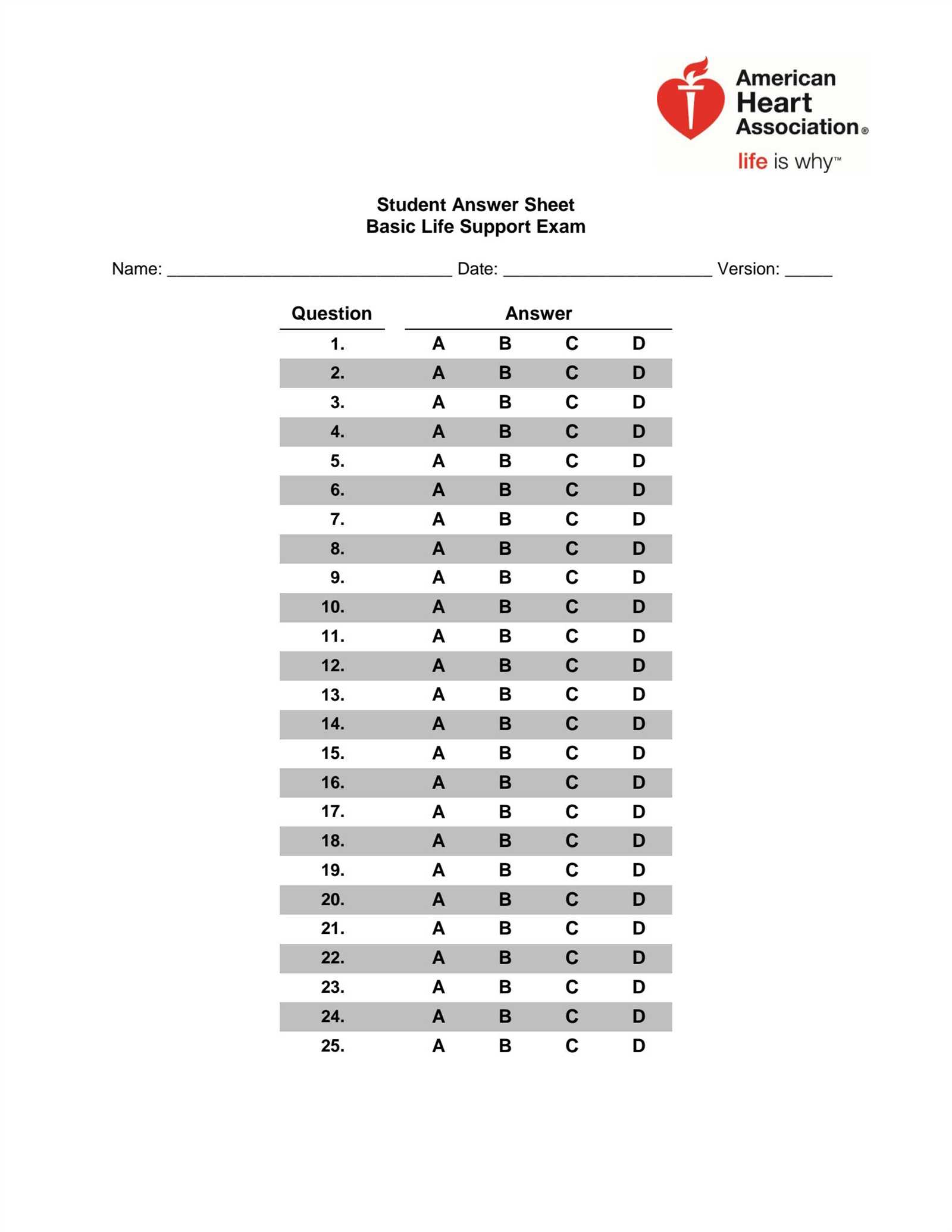 bls exam a answer key