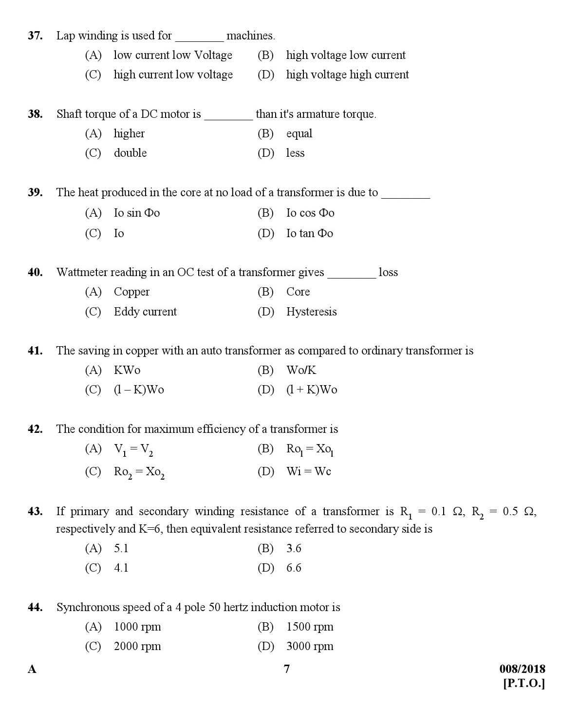 physiotherapy psc exam questions and answers