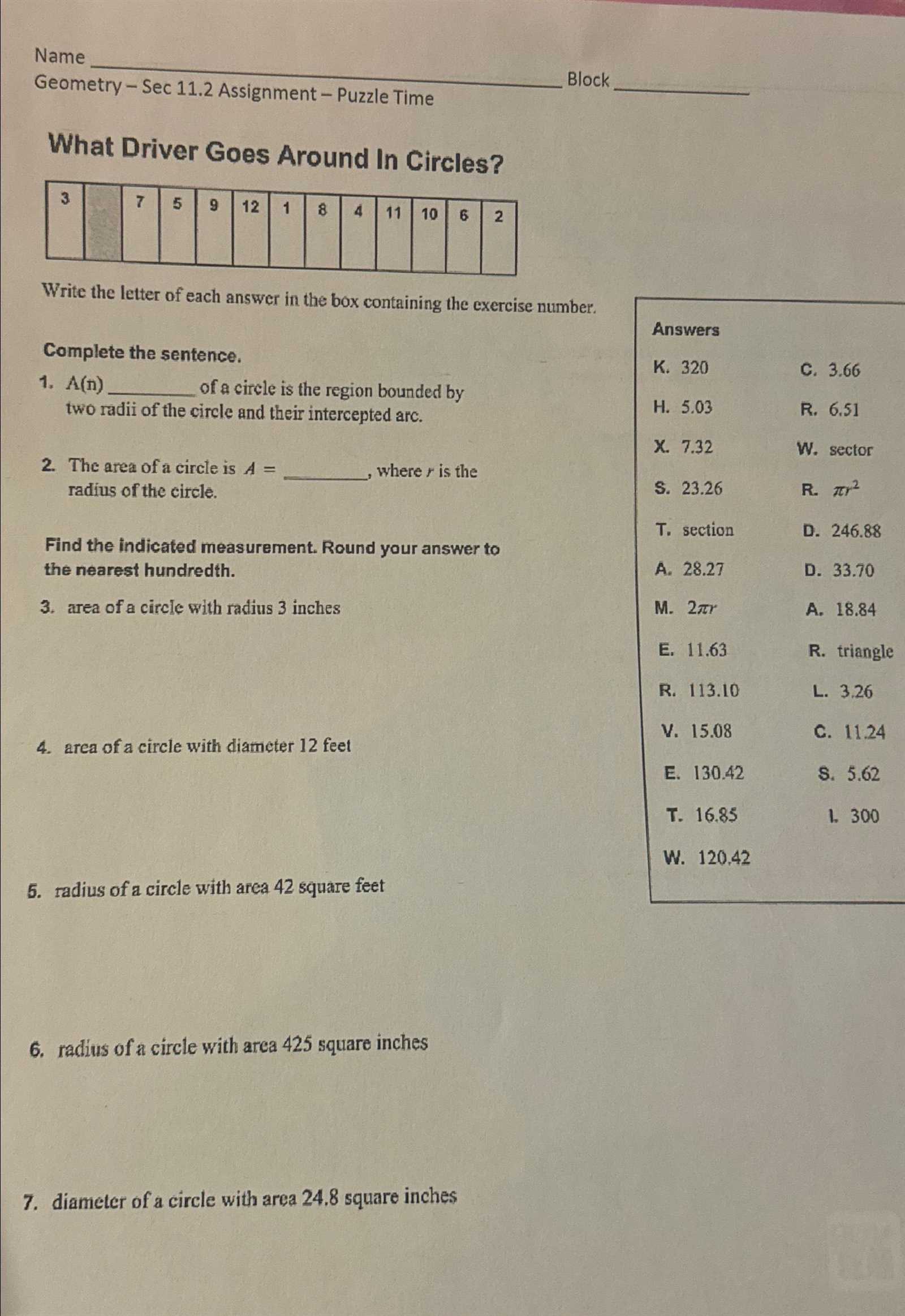 puzzle time answers