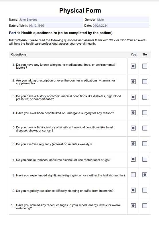 generic physical exam form