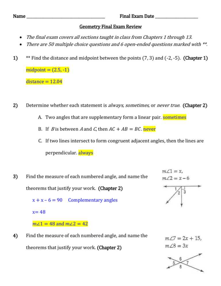 geometry b cumulative exam answers