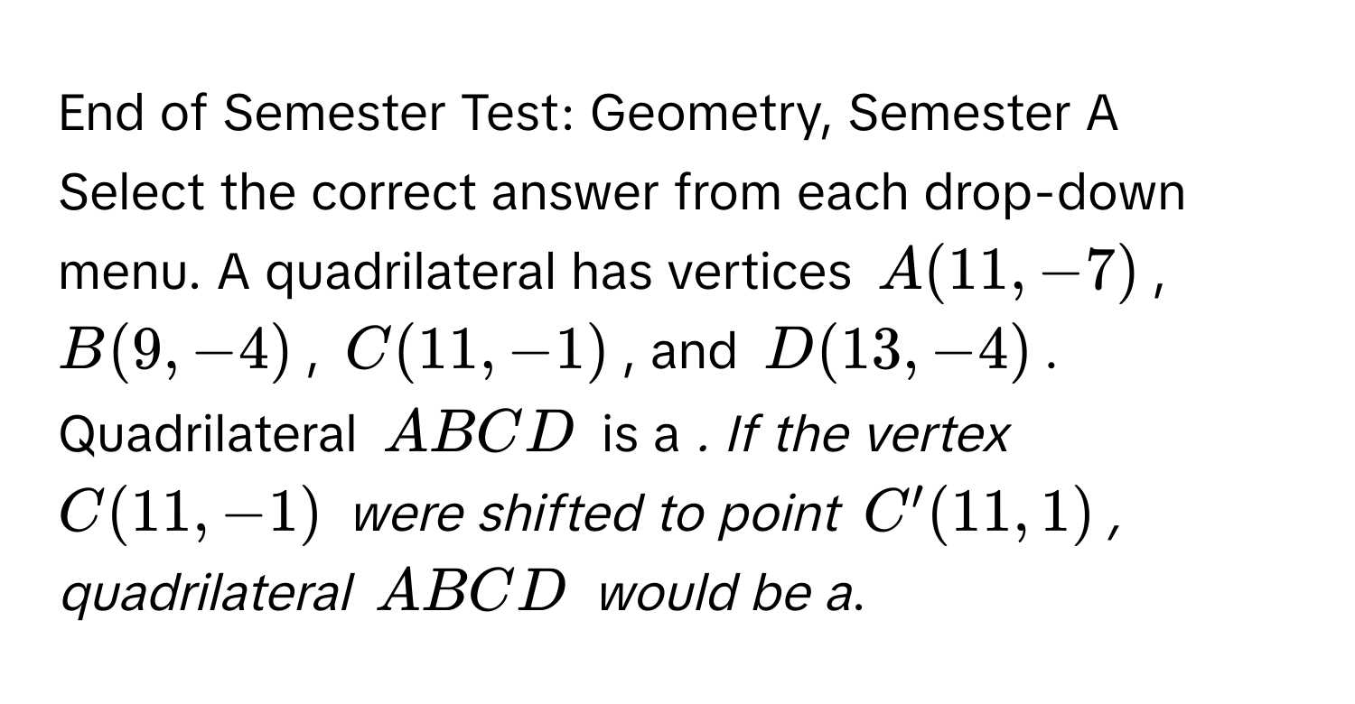 geometry semester 1 practice exam answers