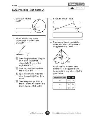 geometry semester 2 practice exam answer key