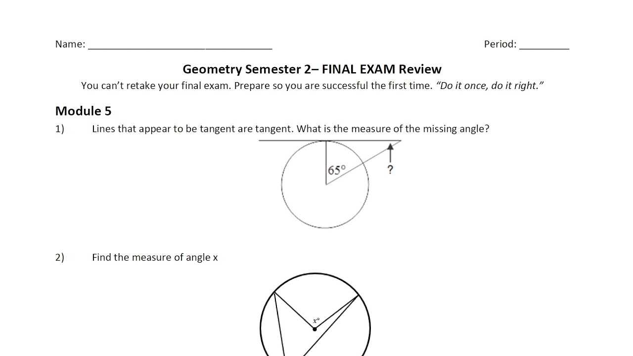 geometry semester 2 practice exam answers