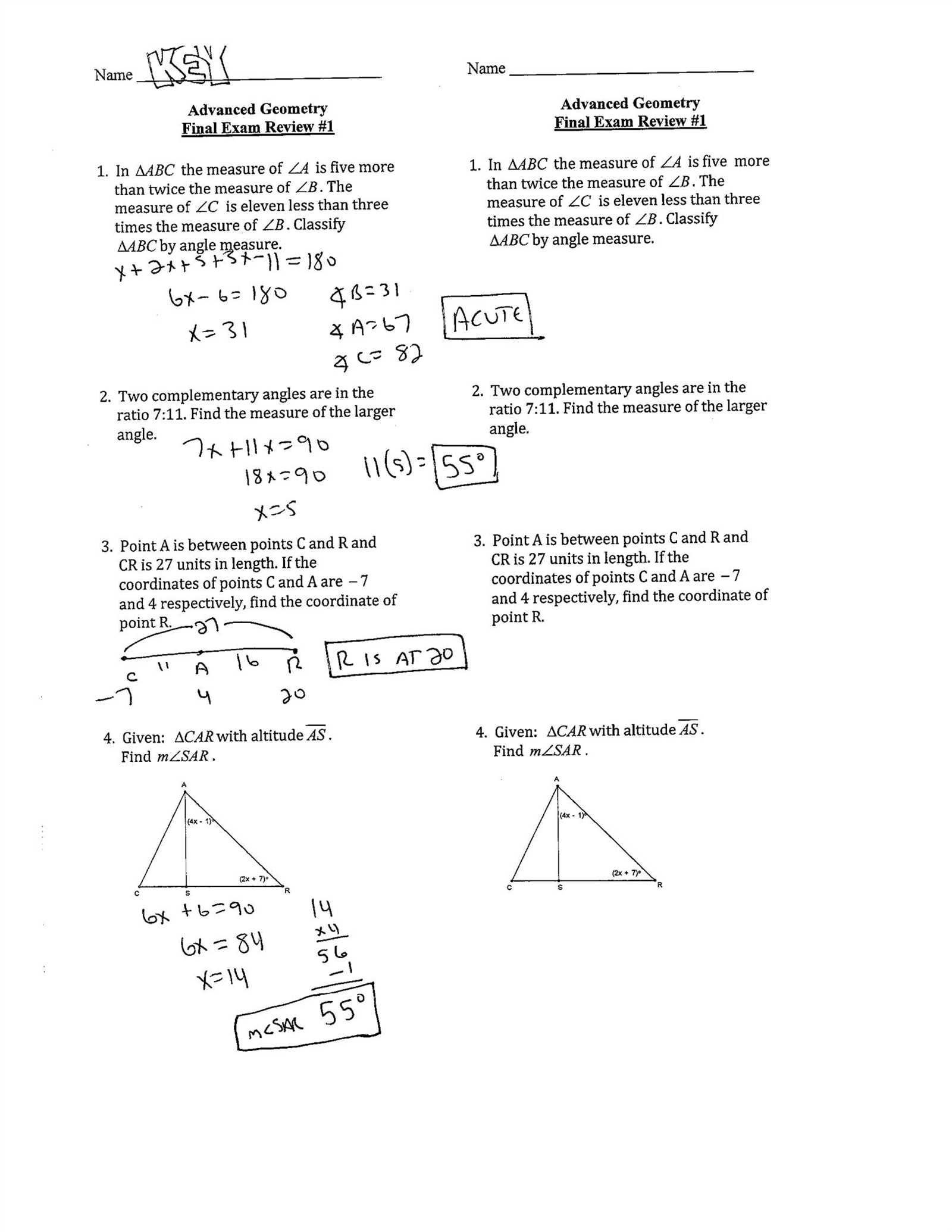 geometry spring final exam answers