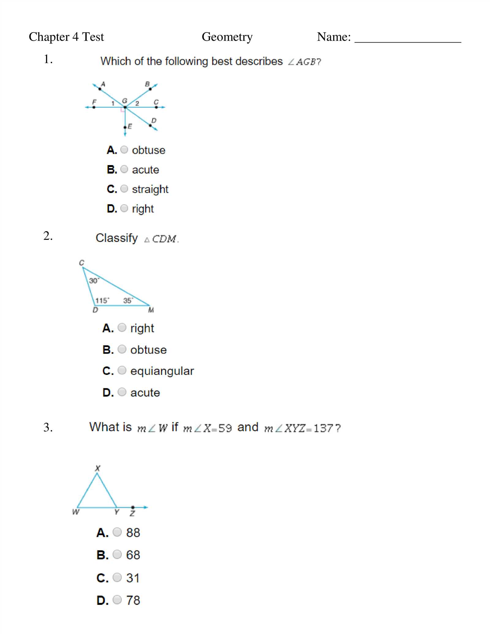 geometry unit 2 exam answers