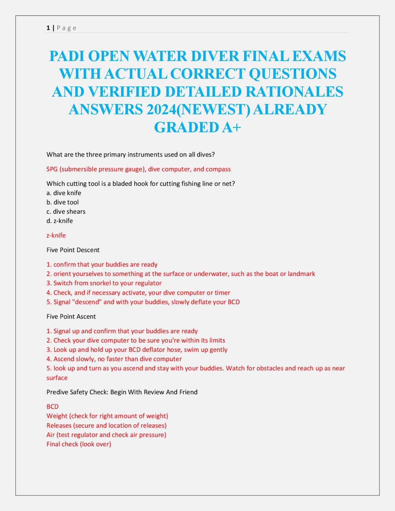 padi divemaster final exam answers