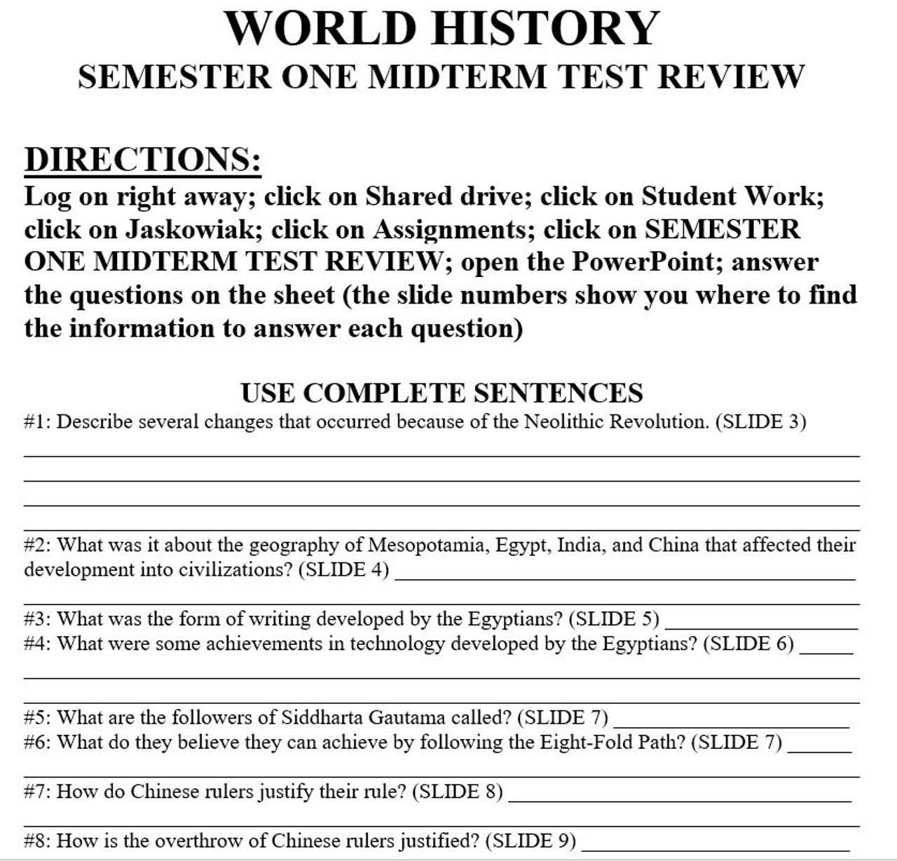 world history semester exam