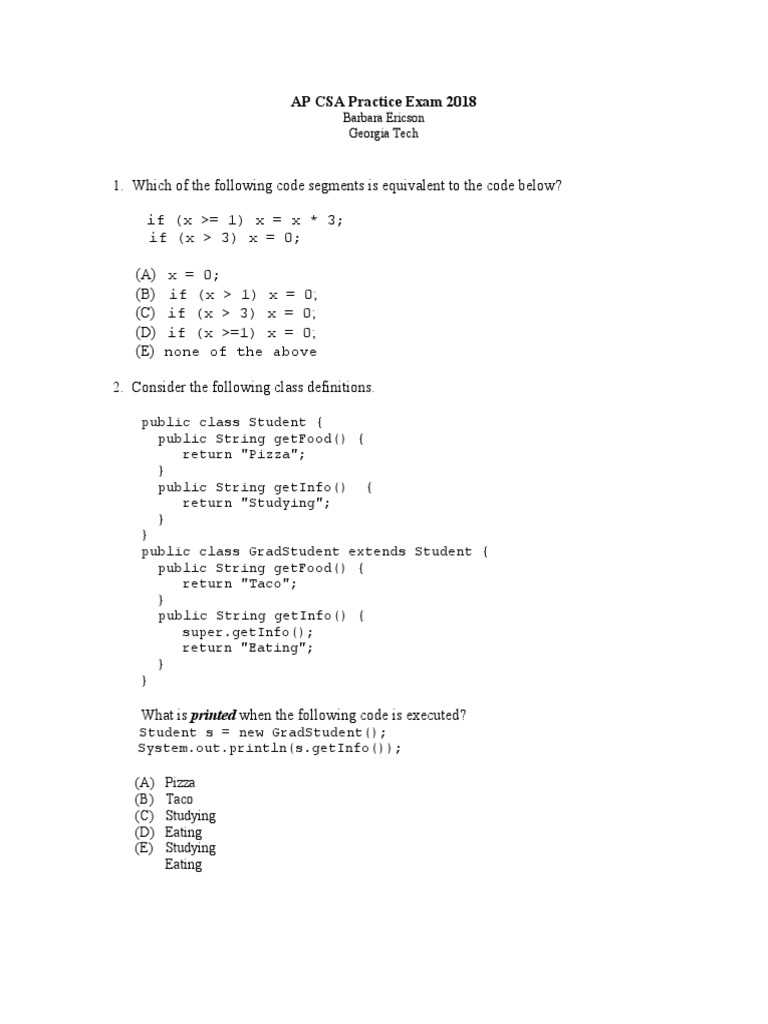 ap computer science a exam answers