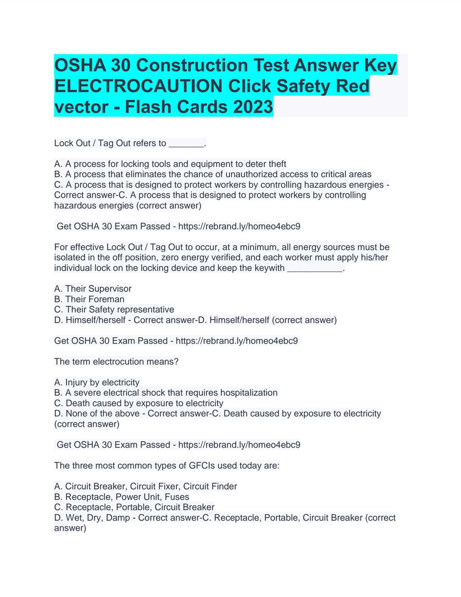 answers to osha 30 test