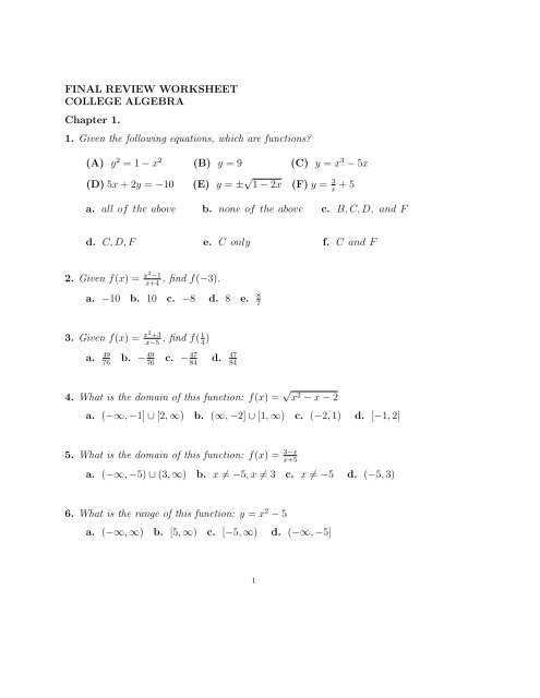 algebra 1 review packet answers