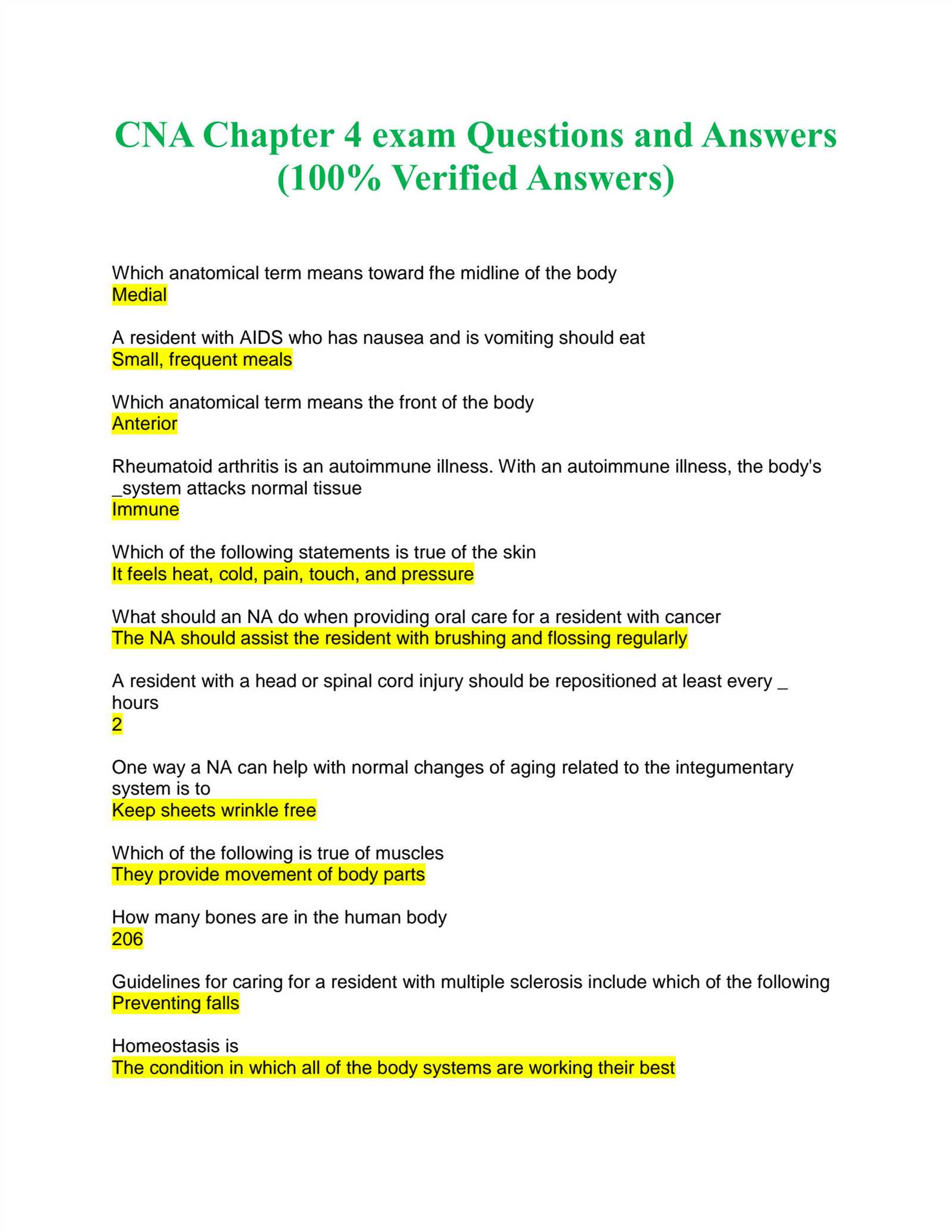 cna chapter 3 exam answers