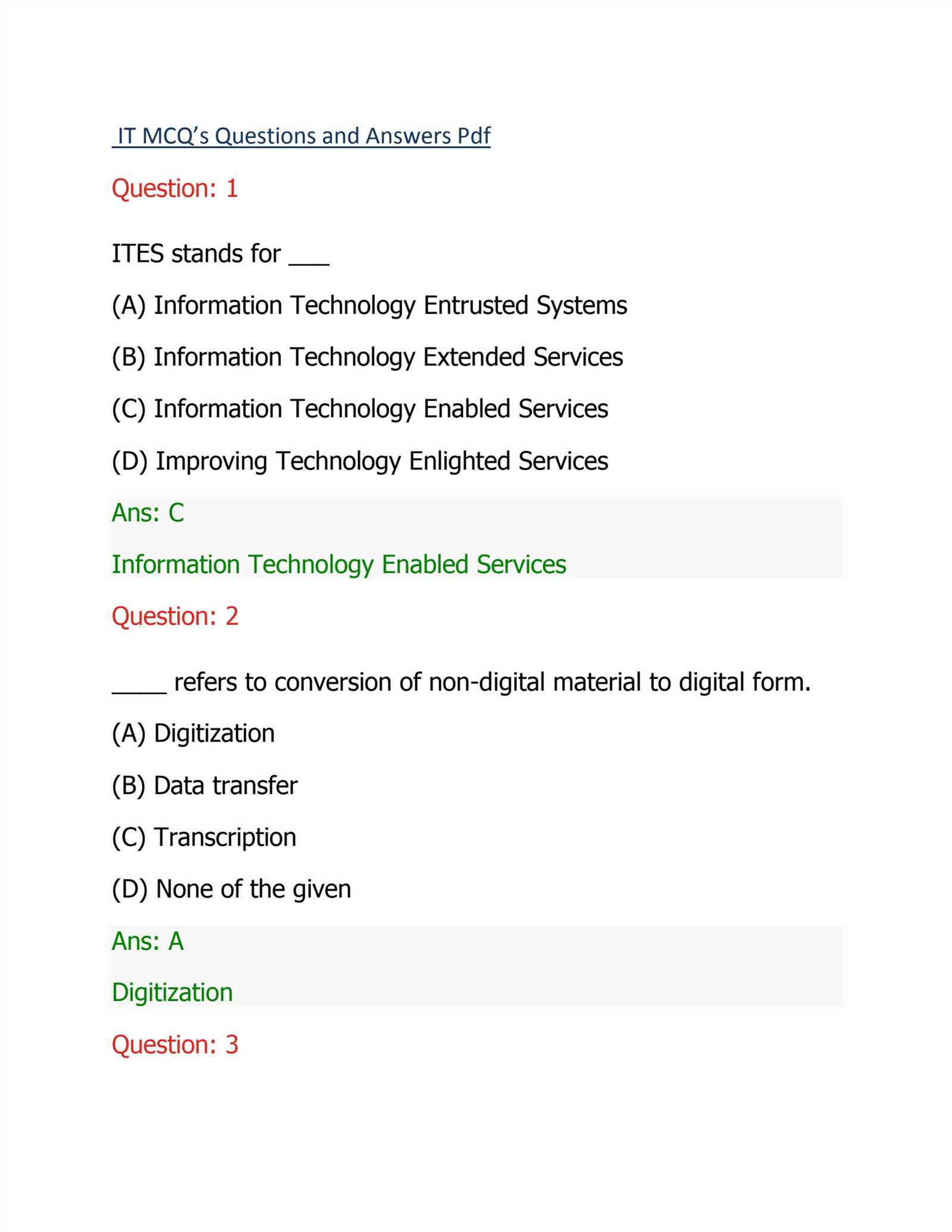 ites exam questions and answers