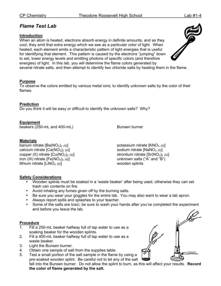 chemistry flame test lab answer key