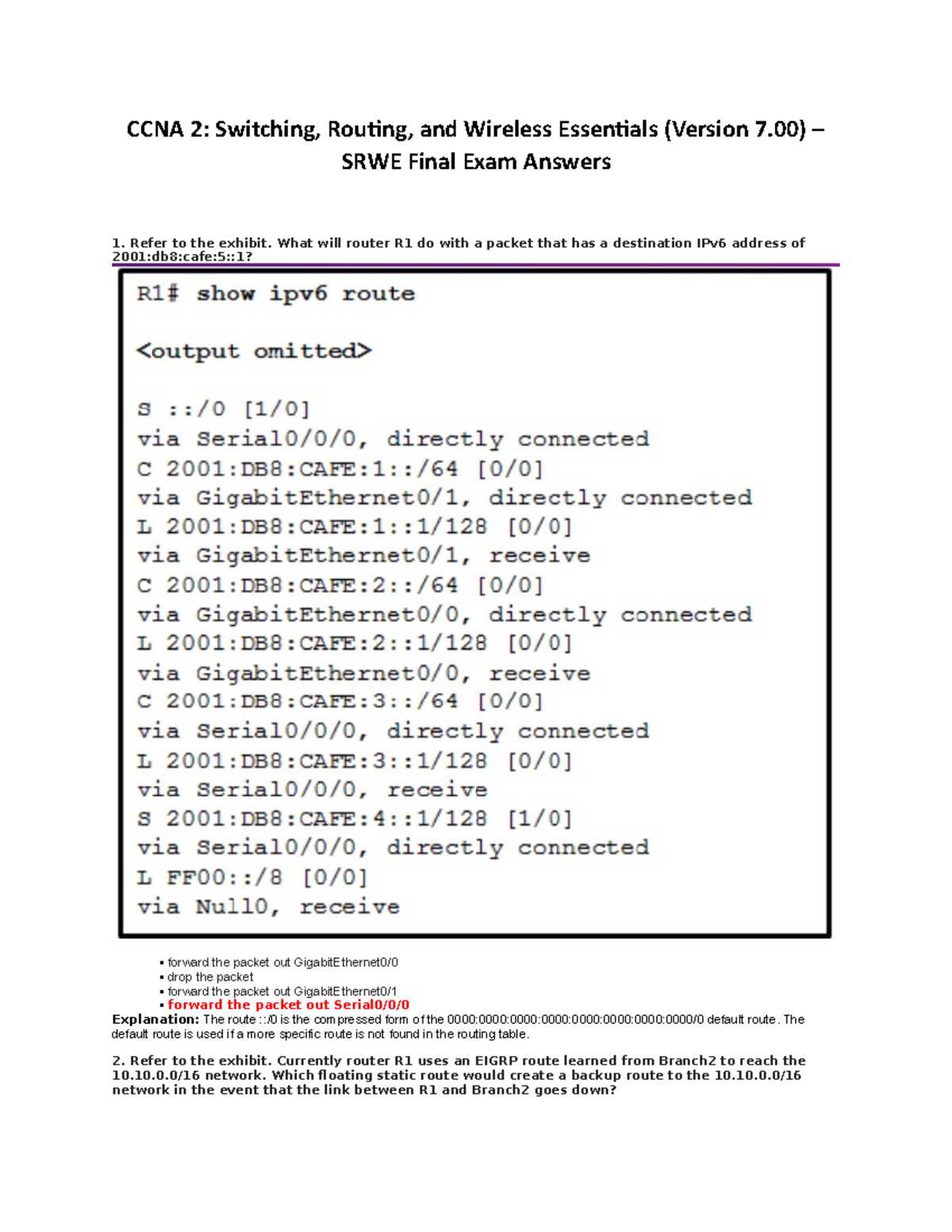 cisco 2 chapter 4 exam answers