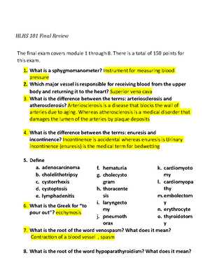 medical terminology final exam review answer key