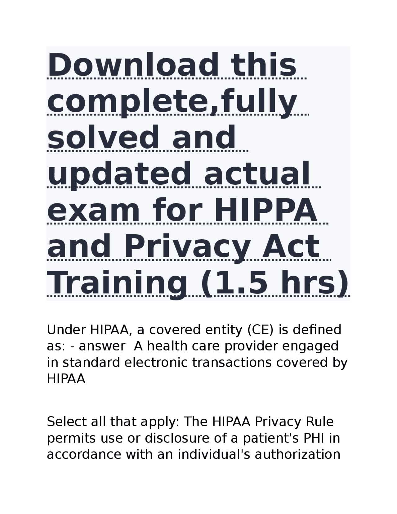 hipaa training final exam answers