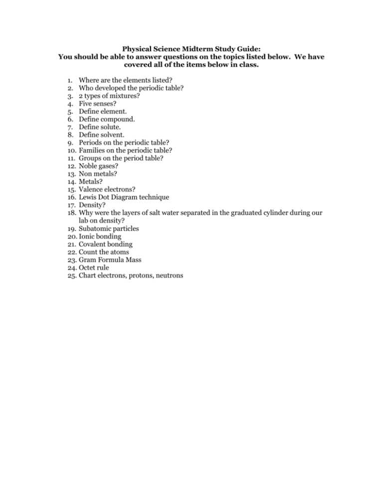 physical science final exam study guide with answers