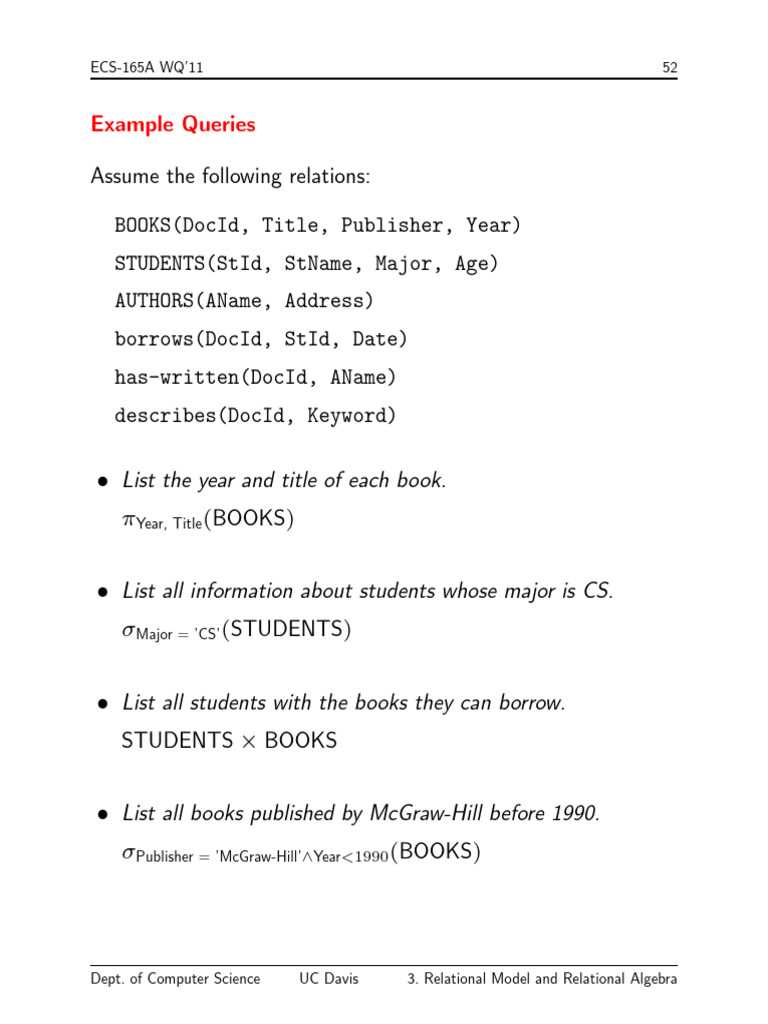 relational algebra exam questions and answers