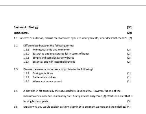 nutrition final exam questions and answers