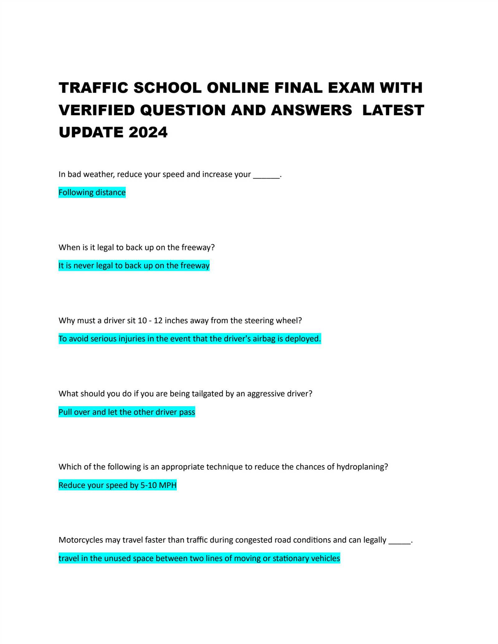 trafficschool.com final exam answers