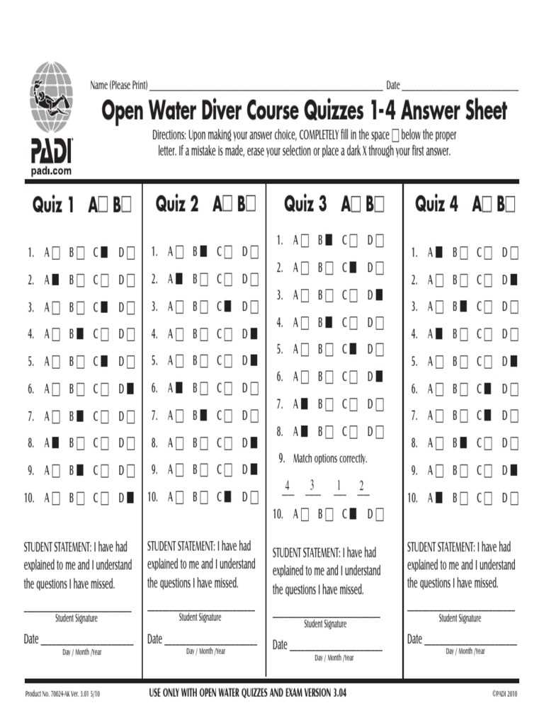 padi enriched air diver exam answer key